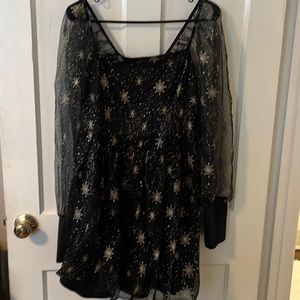starlight black dress with sheer sleeves